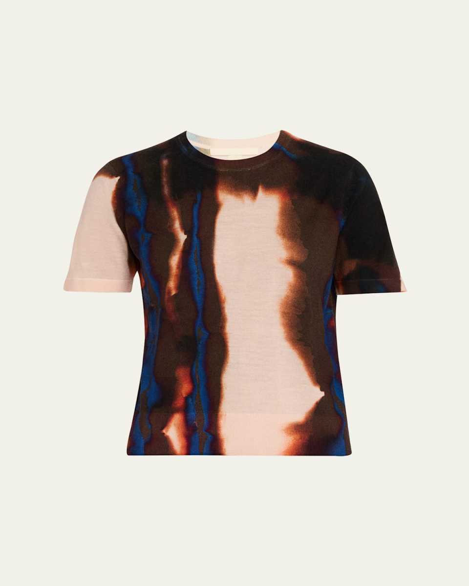 Burned Striped Wool Short-Sleeve Sweater